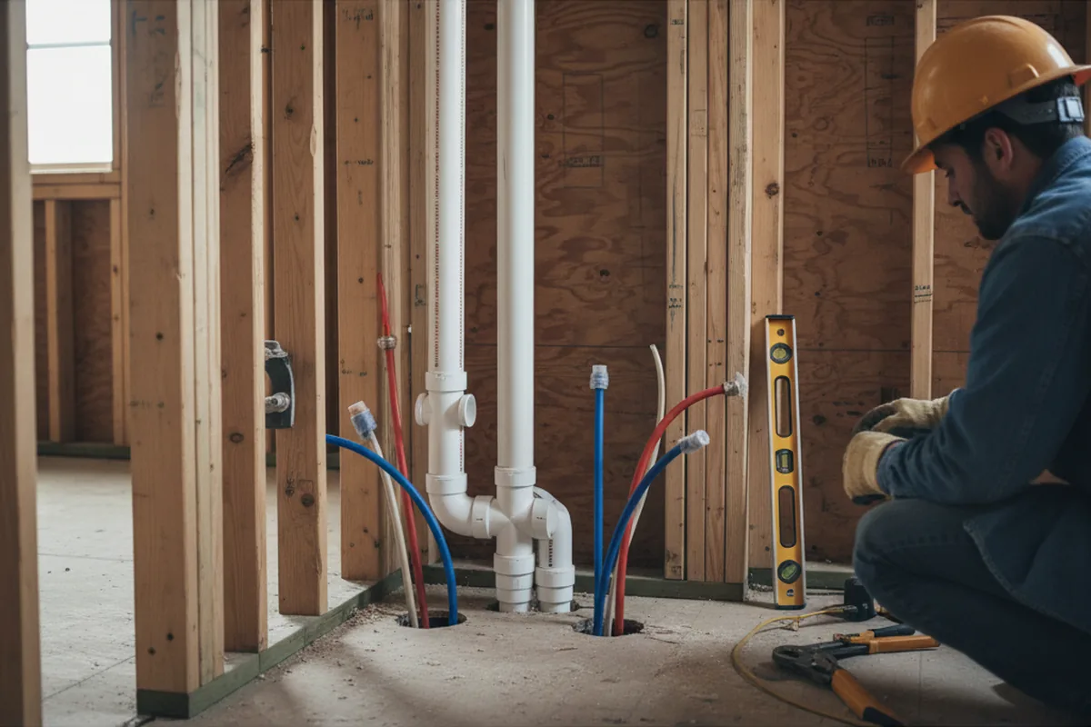 Drain and supply rough-in during Drain Cleaning in Orfordville